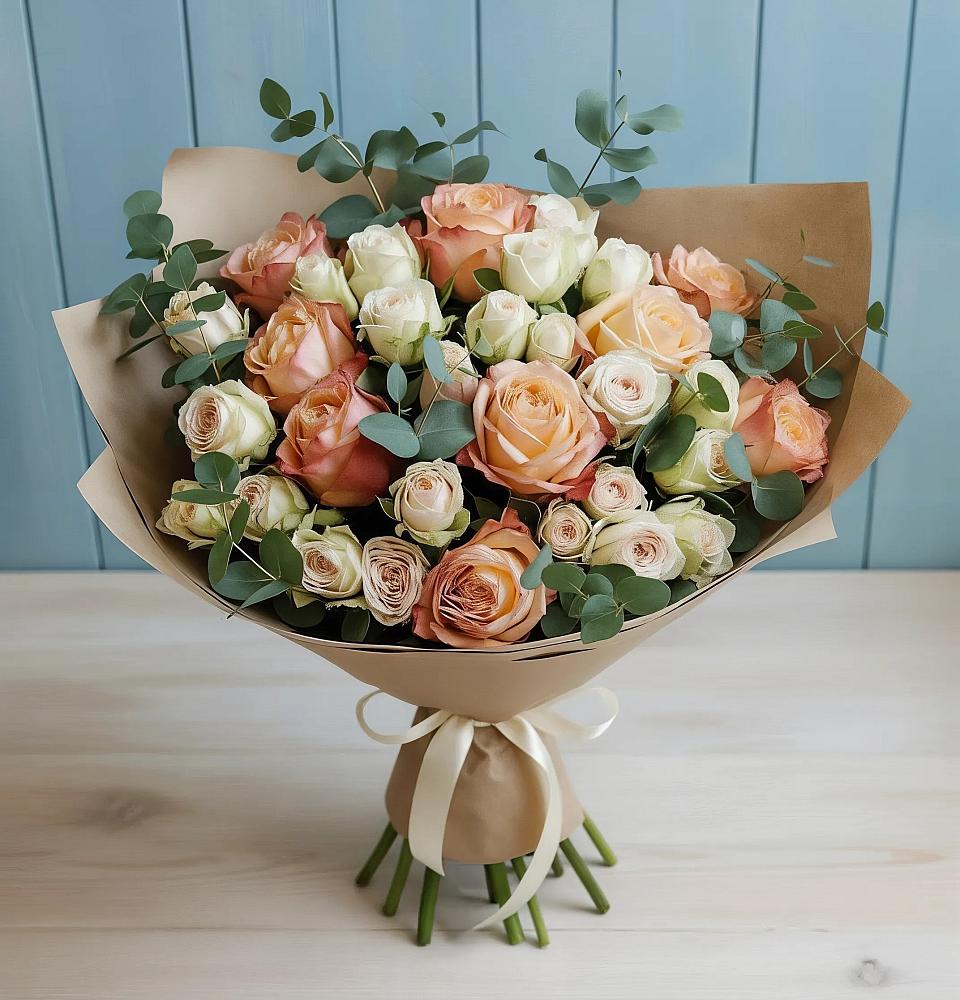 Букет цветов из: Альстромерии и Розы в Мелихово