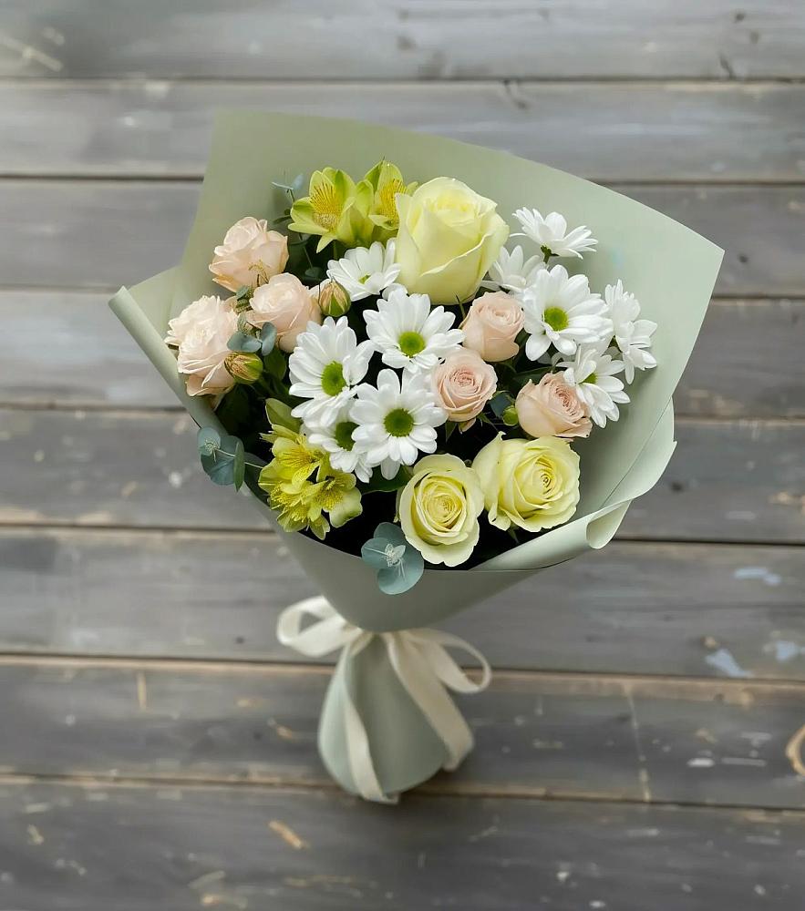 Букет цветов из: Альстромерии, Розы и Хризантемы в Мелихово