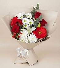Букет цветов из:  Розы, Хризантемы, Герберы и Лилии в Мелихово