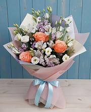 Букет цветов из:  Лизиантусы, Розы, Альстромерии и Гипсофила #REPLACE_PRED# Мелихово