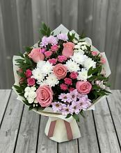 Букет цветов из:  Альстромерии, Гвоздики, Розы и Хризантемы в Мелихово