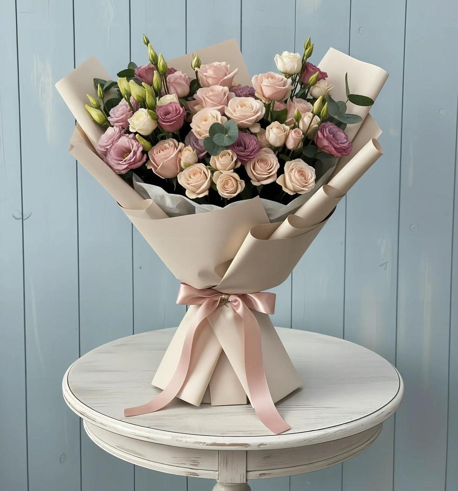 Букет цветов из: Розы и Лизиантусы в Мелихово