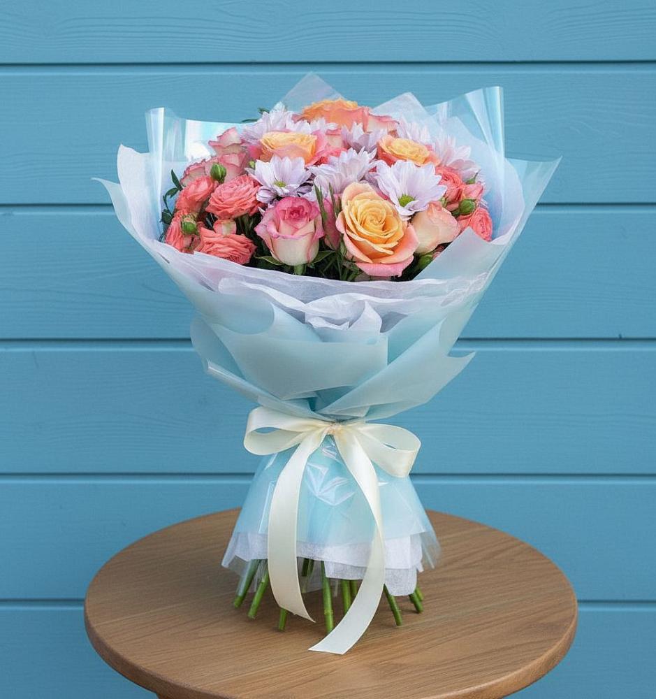 Букет цветов из: Хризантемы и Розы в Мелихово